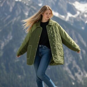 Anthropologie Pilcro Quilted Two Tone Oversized Green Jacket L Casual Goblincore